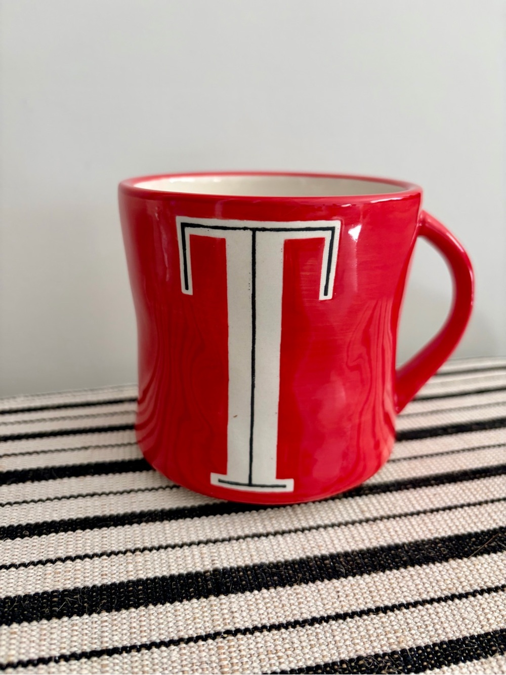 Red hand painted anthropologie Monogram Letter T Mug